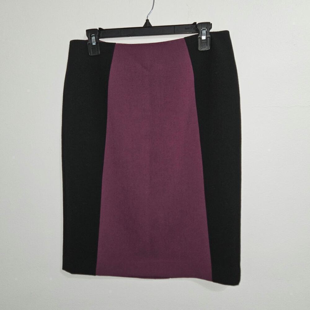 Halogen High Rise Pencil Skirt Black Maroon Colorblock Panel Skirt Size 6 - Picture 1 of 8